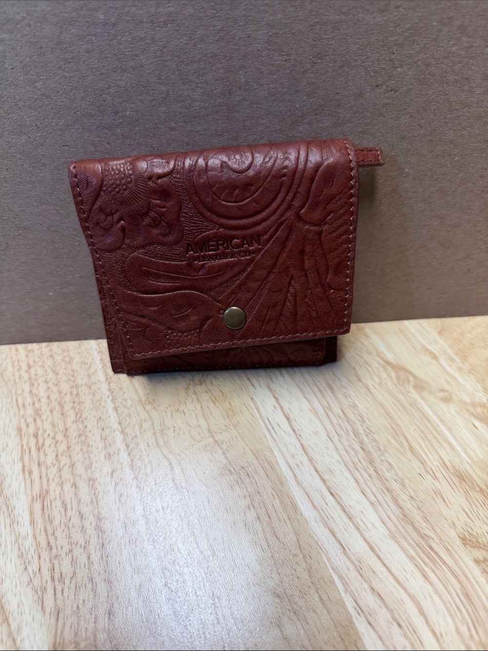 American West Embossed Brown Leather Fold Wallet